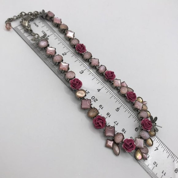 Vintage Mary DeMarco (La Contessa) Antique Silver-Tone & Pink Roses Necklace - Picture 10 of 11